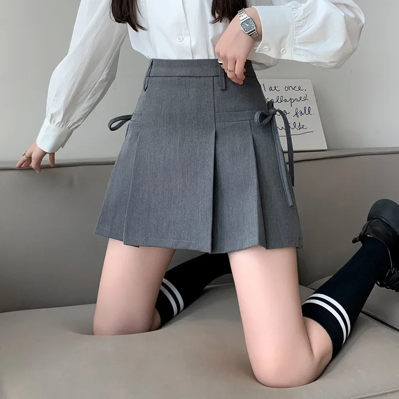 Petite High-waisted Mini Dress Anti-exposure Preppy Style Grey Jk Plump Girls Slimming A- line Pleated Skirt