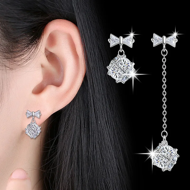 925 Sterling Silver Geometric Cube Love Window Earrings, Versatile and Elegant for Women