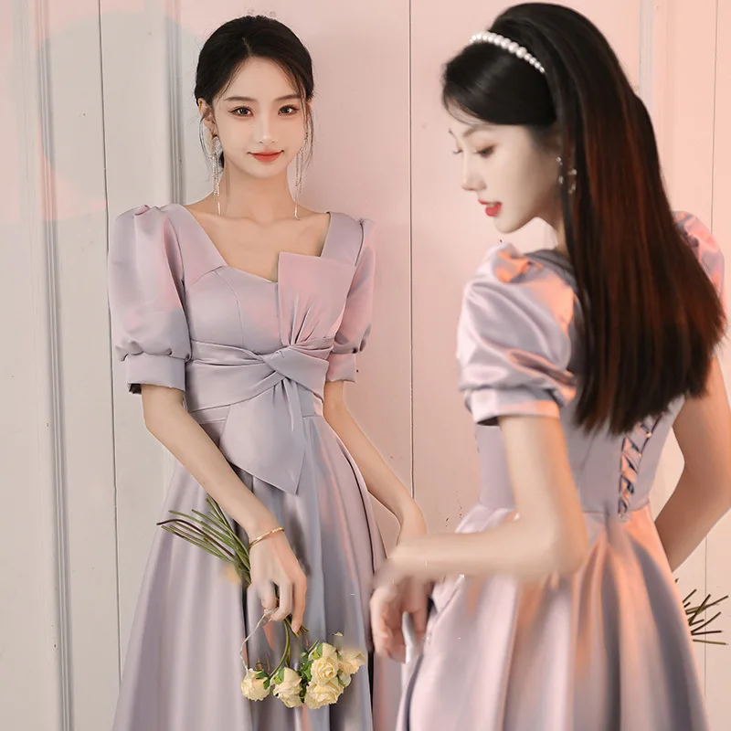 Satin bridesmaid dress 2024 new autumn and winter small daily style high-grade long sleeve sisters dress Group dress