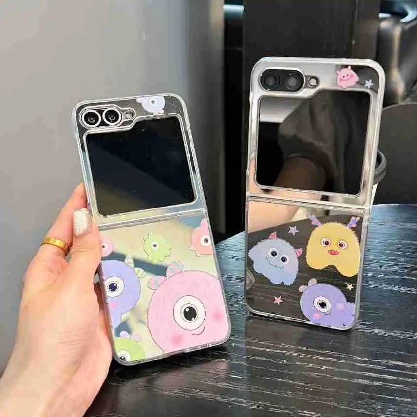 

Cute Mirror Surface Phone Case for Samsung Galaxy Z Flip 7 6 5 4 Protective Back Cover for ZFlip5 ZFlip6 ZFlip7 Case Shell