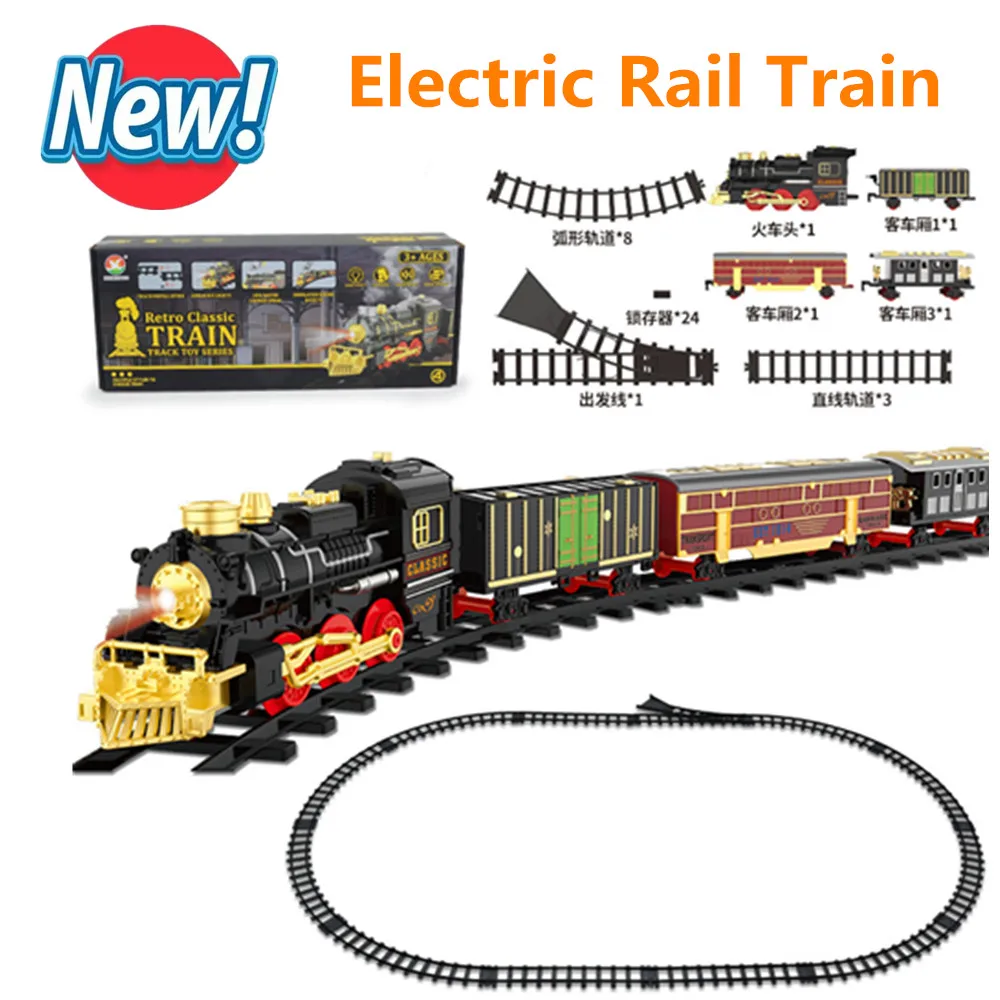 New Retro Steam Train Model Electric Toy Train Set  Rail Car With Lights & Sound,Smoke