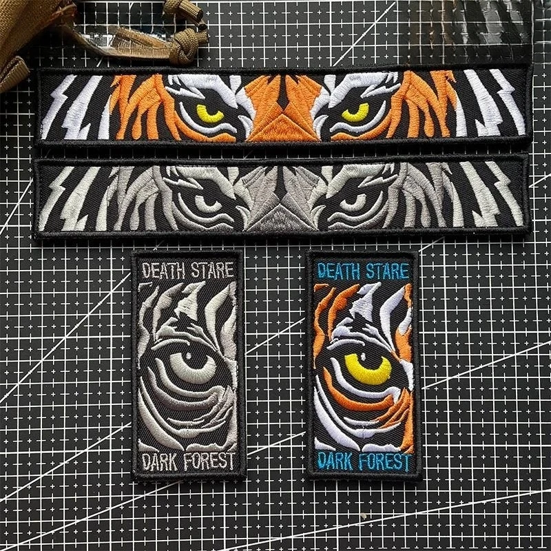 Eye of Tiger Embroidery Patches Hook&Loop Sticker for Clothing Armband Tactical Dark Forest Tiger Head Patch for Backpack Hats