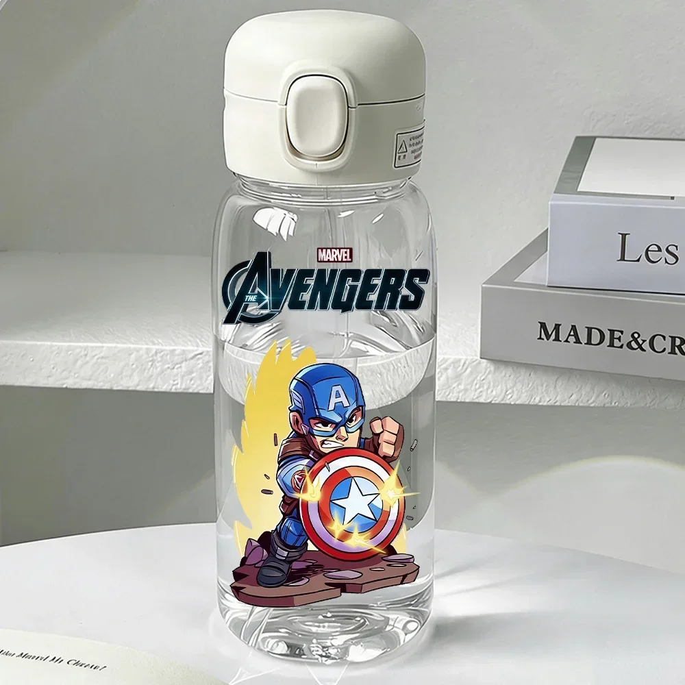 Marvel 600ml Cartoon Iron Man Large Capacity Q Version Transparent Straw Water Cup Outdoor Sports Portable Drinking Bottle