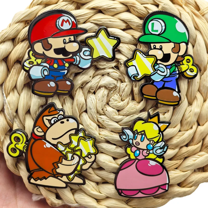 Cute Marios Game Badge Denim Lapel Enamel Pins Delicate Cartoon Character Brothers Metal Brooch Clothing Decorative Jewelry Gift