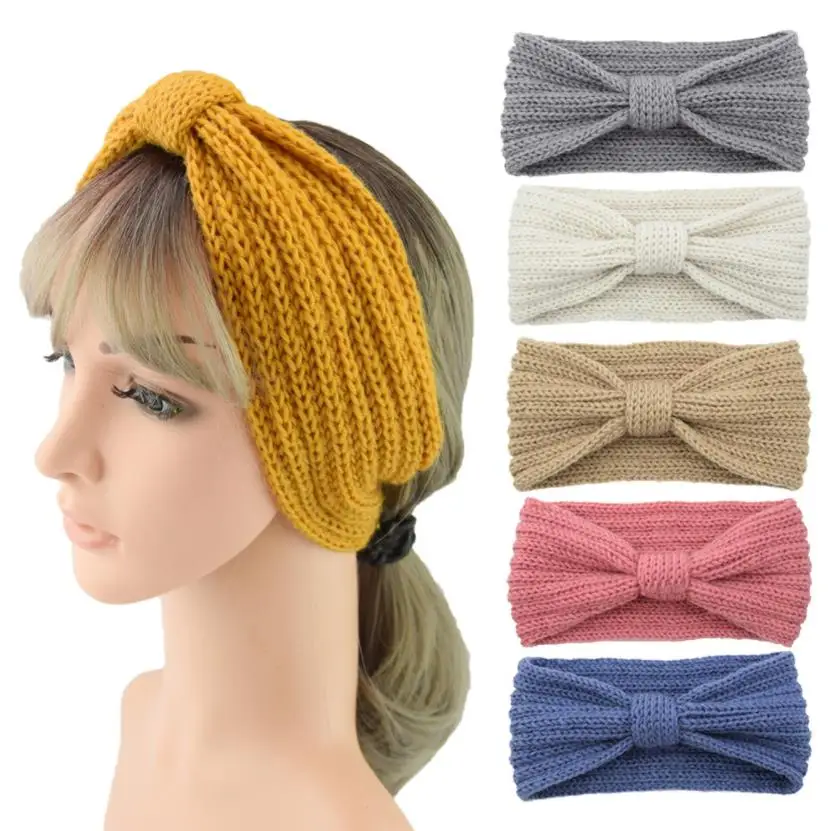 

Knitted Headband Women Ear Warmer Knot Hairband Winter Crochet Wide Stretch Headwrap Hair Accessories Turbans Party Favor ni109