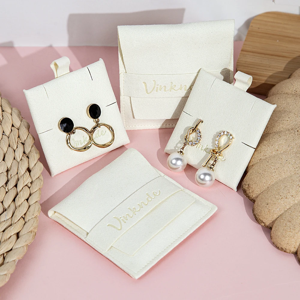 

20/50/100pcs Personalized Logo Jewelry Packaging Bags Microfiber Velvet Flap Bag Insert With Pad Card Earrings Necklace Pouches