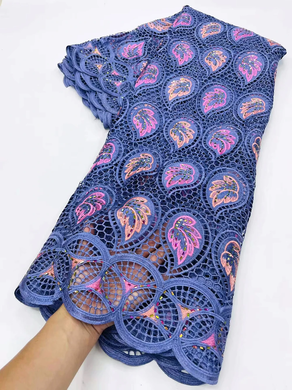 

Newest African Water Soluble Lace Embroidery Stones Fabric High Quality French Guipure Cord Lace Fabric For Sewing Party Dresses