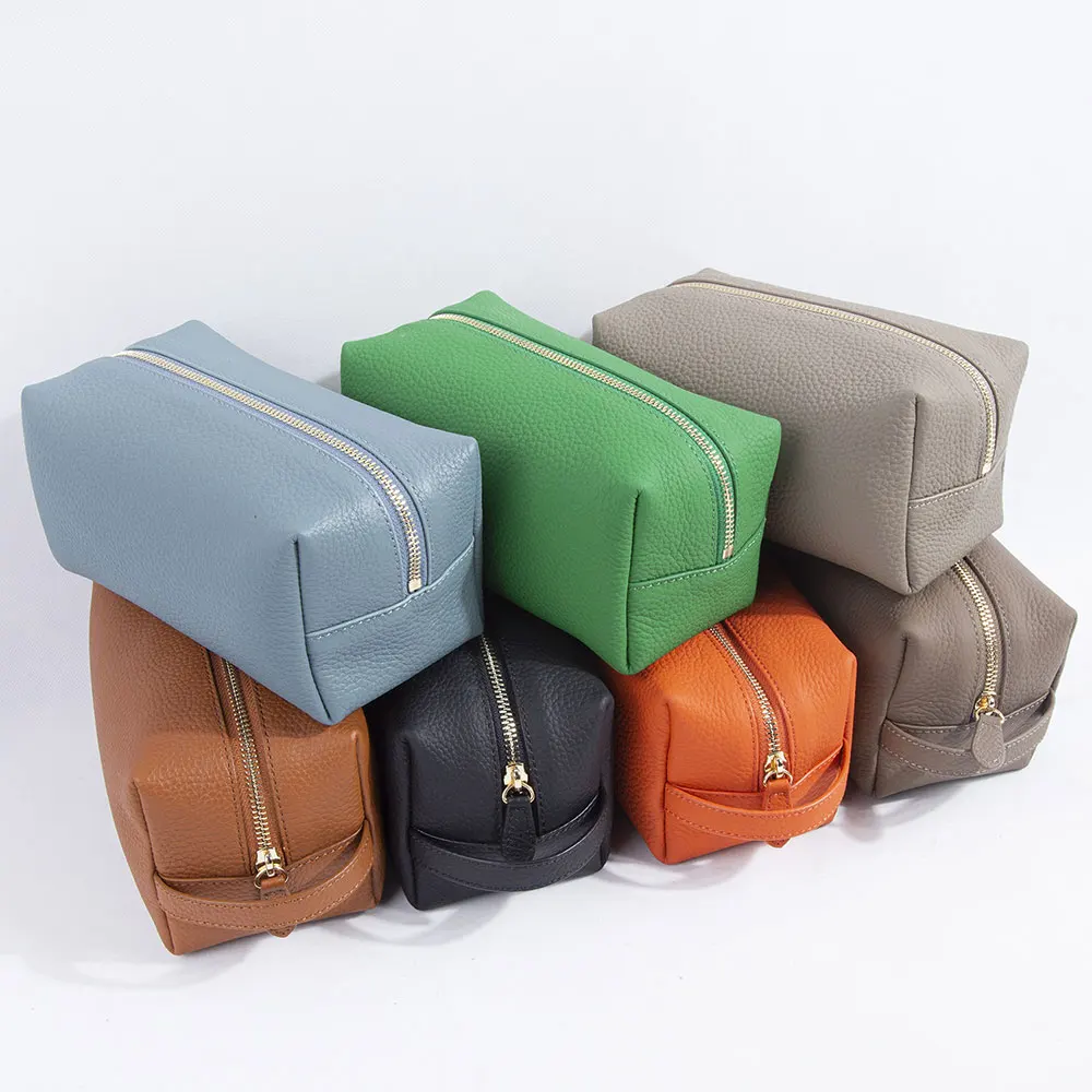 

Zency Genuine Leather Makeup Bag Simple Cosmetic Bag for Women Toiletry Organizer Case Bag for Travel