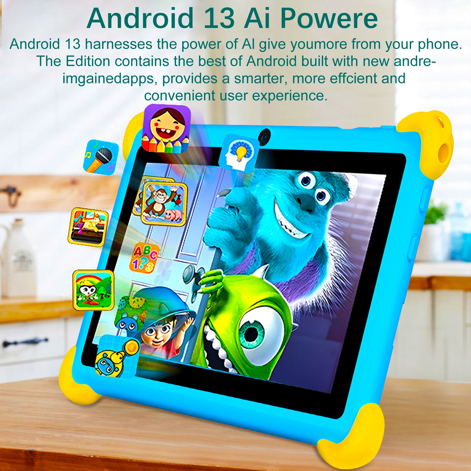 7-calowy tablet dla dzieci 5G Android do nauki, gier, z odpornym na uszkodzenia etui, procesor Quad Core, 4GB RAM + 64GB ROM, najlepszy prezent dla dzieci.