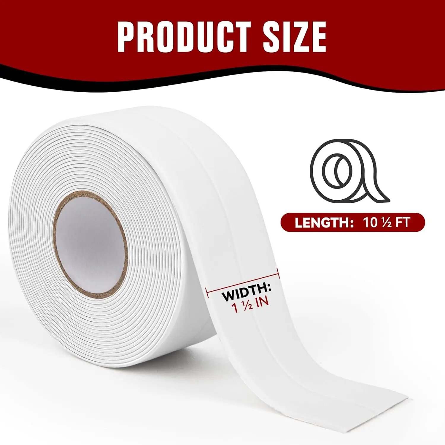 White Waterproof Caulk Tape, Self-Adhesive for Toilet, Tub, Kitchen, Corners,Bathroom Surfaces, Easy Application