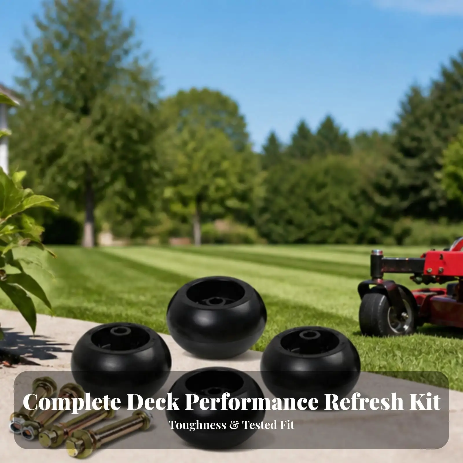 4 Pieces Mower Deck Wheel Assembly | Build, Deck Wheel with Mounting Hardware, Low-Profile Design, for Yard Work