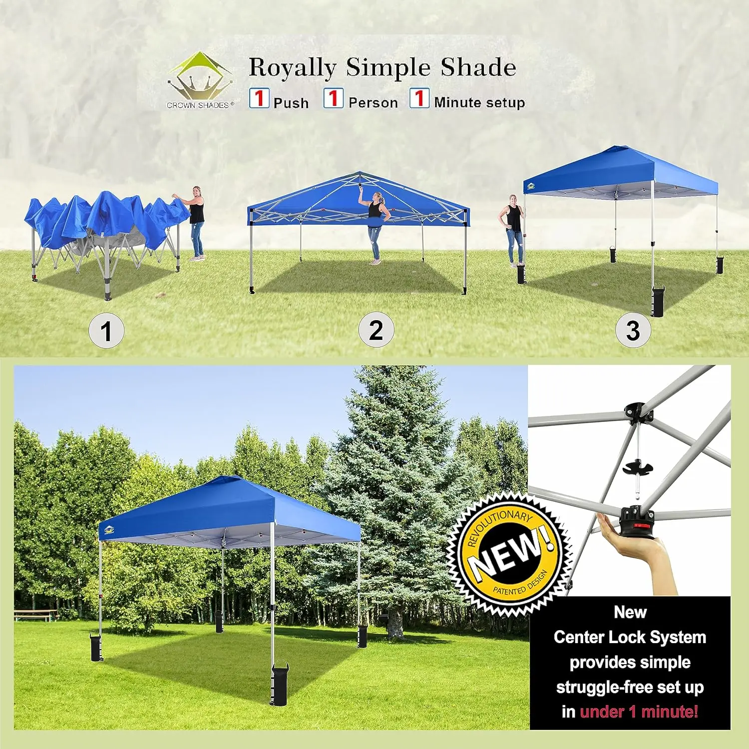 10x10 Pop Up Canopy - Beach Tent with One Push Setup - Easy Outdoor Sun Shade for Events, Parties, Camping - Gazebo