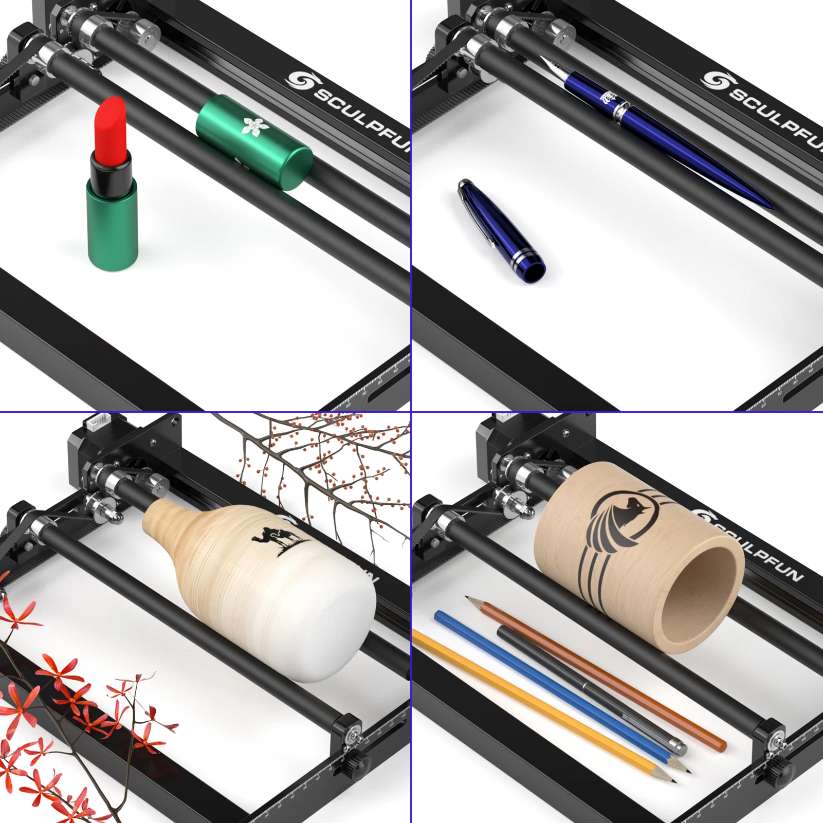 SCULPFUN Laser Rotary Roller Laser Engraver Y-axis Rotary Roller 360° Rotating for 6-150mm Different Engraving Diameter