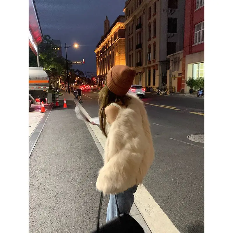 2024 Women Faux Fur Coat Autumn Winter High Quality Fluffy    Jacket Slim Fit  for  Elegant Thick T838