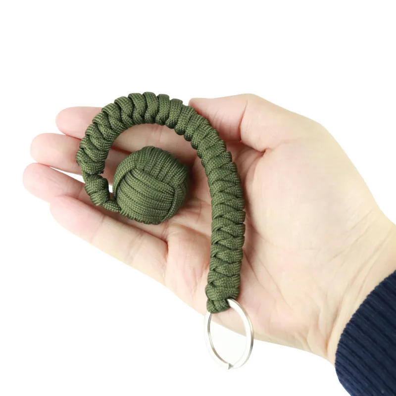 Paracord Keychain Self Defense Monkey Fist Steel Ball Safety Protect Lanyard Cord Rope Key Ring Outdoor Emergency Survival Tools