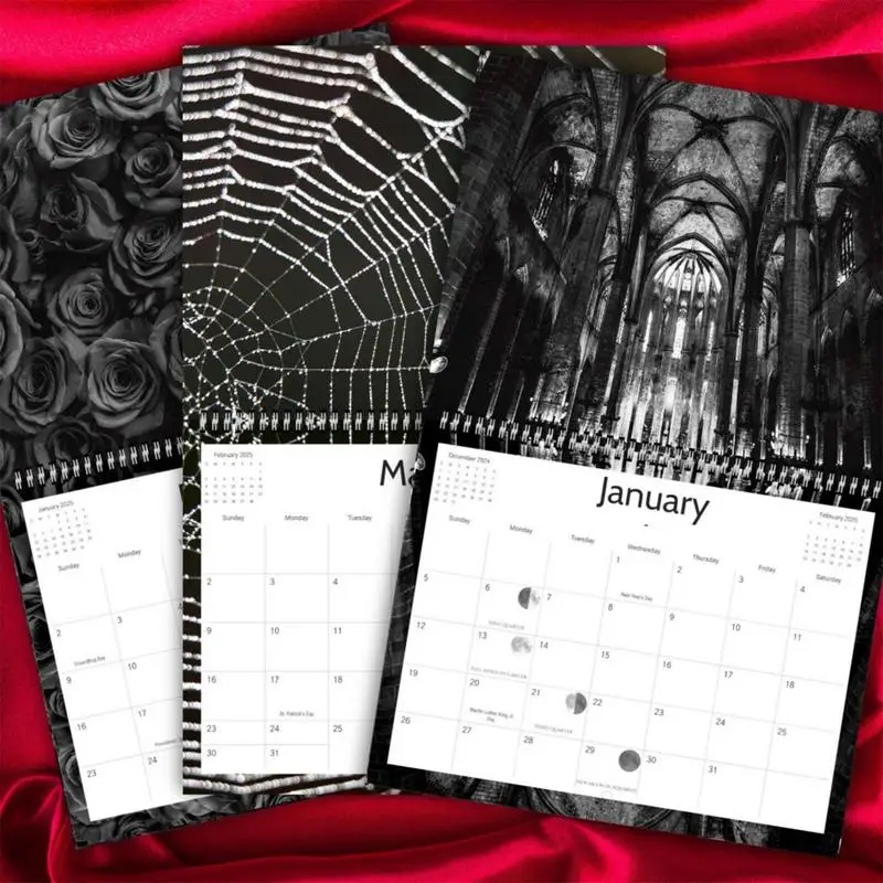 ปฏิทินแบบกอธิค 2025 2025 Gothic Wall ปฏิทินปฏิทินรายเดือน Victorian ดอกไม้ SPIRAL Planner ปฏิทิน Wall Art สําหรับ Home &