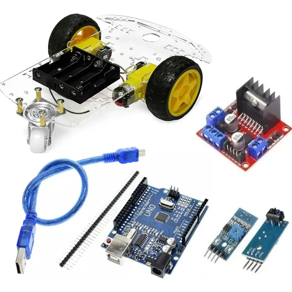 Kit 2 roues pour voiture intelligente UNO R3 édition améliorée avec câblage + L298N + 2 modules TCRT5000-Y41A