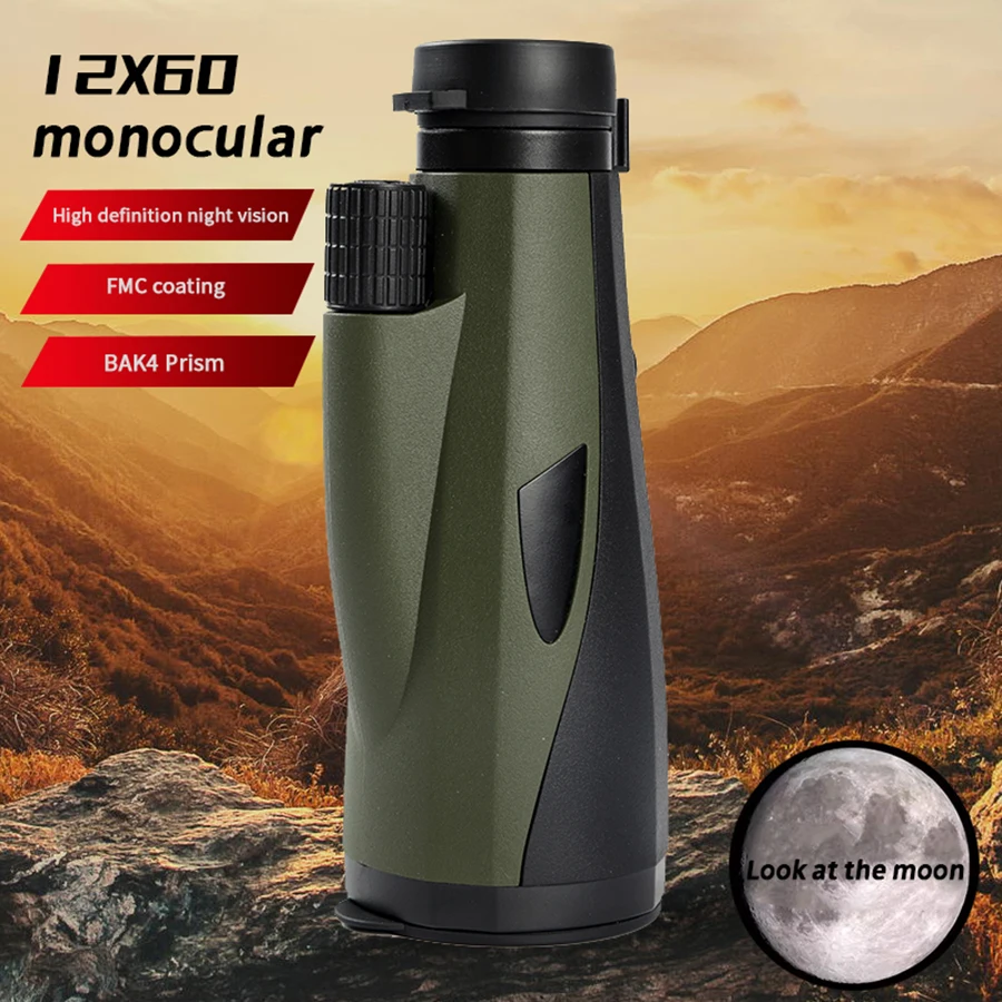 

12x60 Monocular Telescope Professional Military Telescope for Smartphone BAK4 Prism Scope for Bird Watching Hiking Hunting