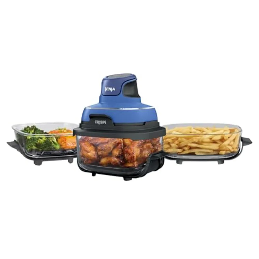 Crispi 5-in-1 Tragbares Glas-Heißluftfritteusen-Kochsystem 1500W 6-Tassen 4-Quart 2,5-Quart TempWare Behälter mit Deckeln Mikrowellengeeignet