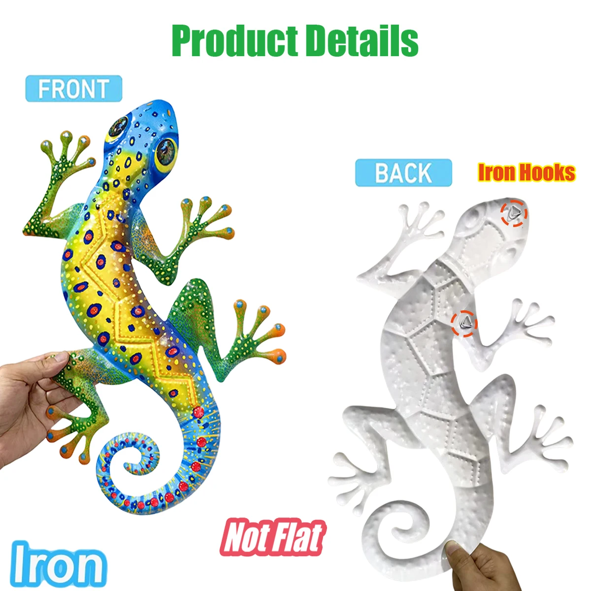 

3D Metal Gecko Wall Art Decor, Large Iron Lizard Sculpture Hanging Ornament for Outdoor Garden, Patio, Porch - Mother's Day Gift