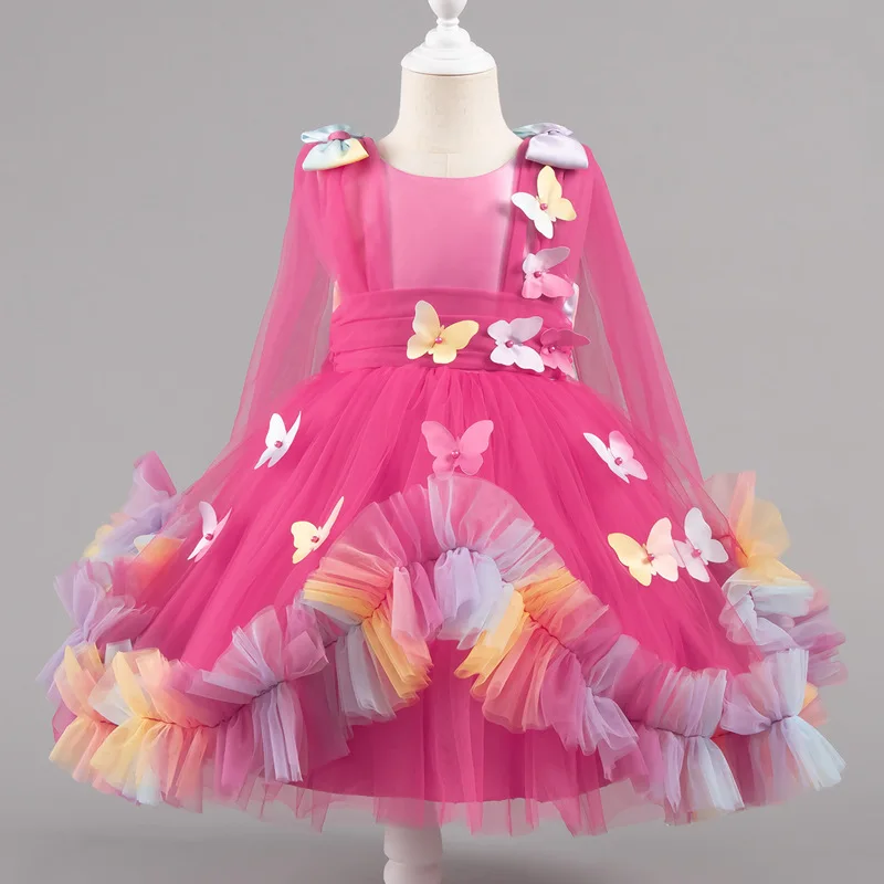 Butterfly Rainbow Baby Girl Tulle Fairy Dress Princess Puffy Birthday Ball Gown Tutu Toddler Girls Party Wedding Formal Outfit