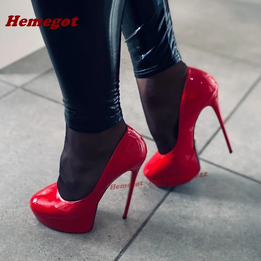 

Red Patent Leather Glossy Shallow Pumps Round Toe Platform Stiletto Heels Women's Pumps Mirror Sexy Nightclub Shoes Summer 2026