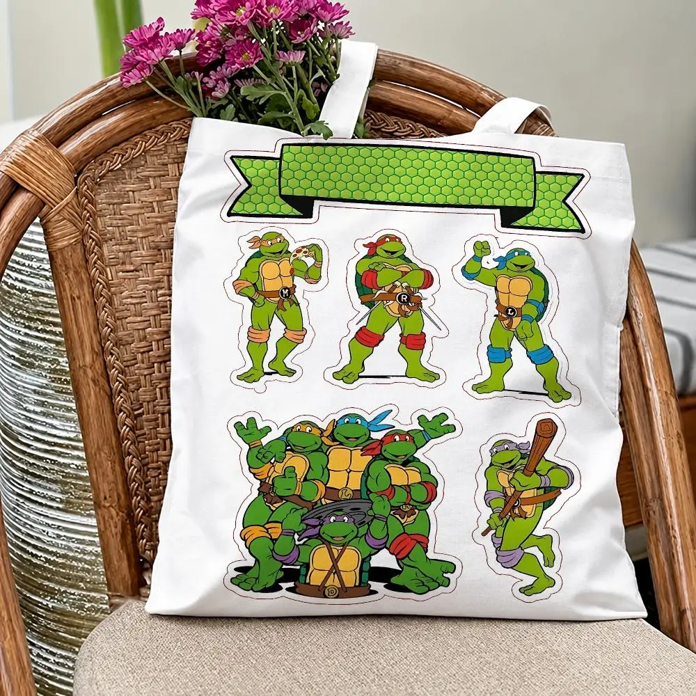 Retro Cartoon Teenage Mutant Ninja Turtles Storage Bags Eco Canvas Tote Odorless Reusable Double Print Shopping Bag