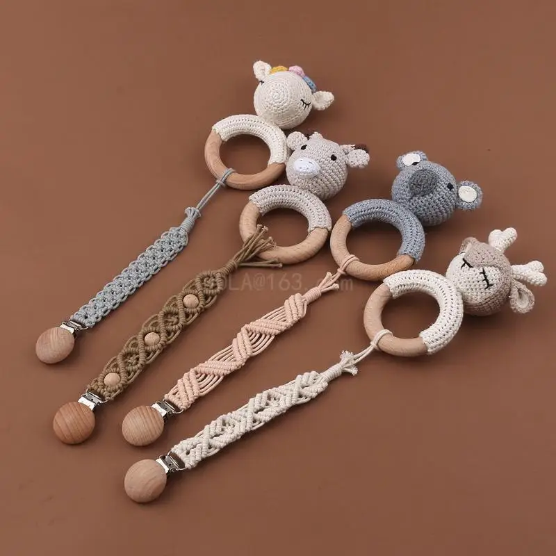 Practical Nipple Holder Baby Pacifier Clip Chain Handmade + Metal Elegant Nipple Leash Strap Lovely Knitting