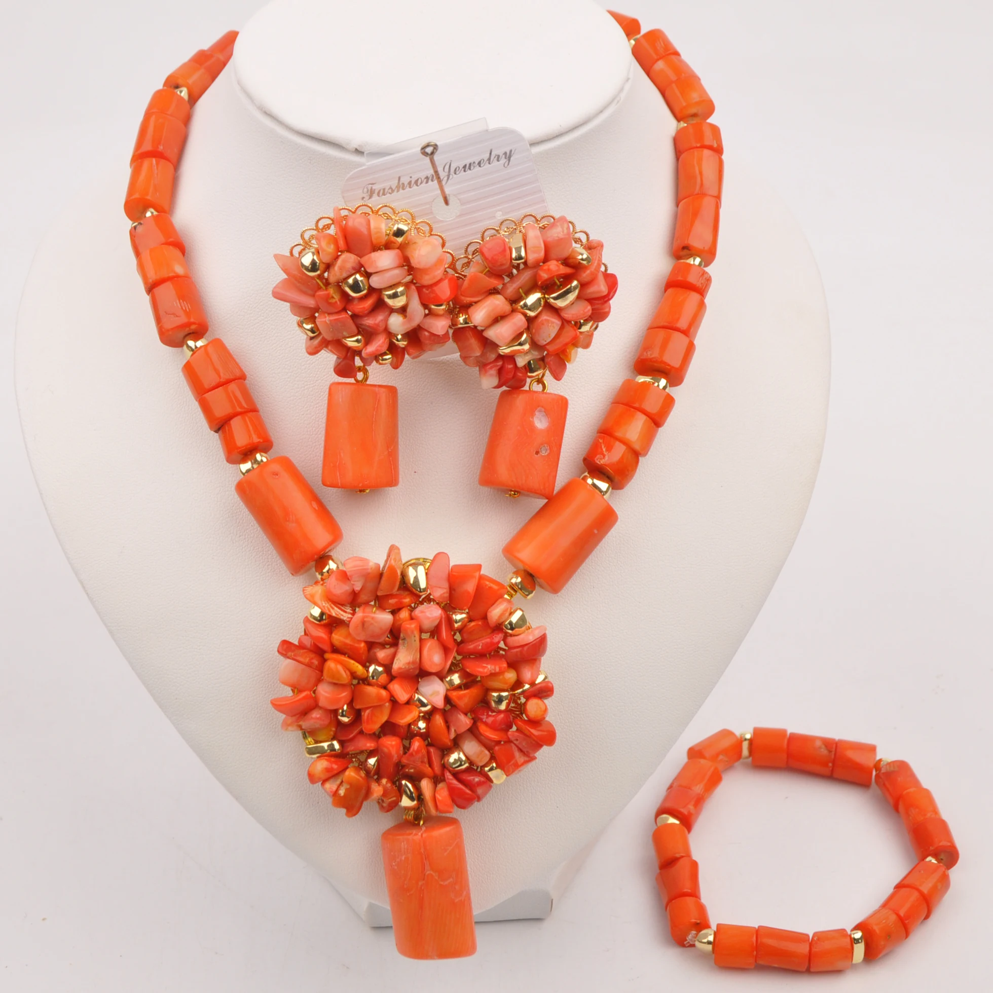 Fashionable Nigeria Wedding Beads African Brides Newlyweds Natural Orange Coral Necklace Men's Wedding Jewelry Set SHXY-71