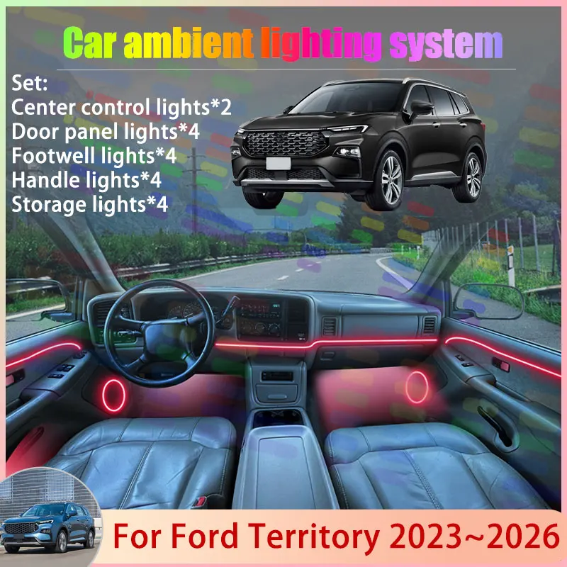 For Ford Territory MK2 CX743MCA 2023~2026 2024 2/18 in 1 Car Atmosphere Light Lamp RGB Shade Ensemble Streamer Atmosphere Set