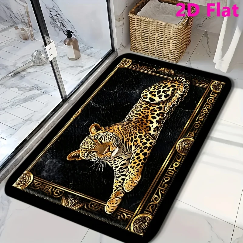 Luxurious Leopard Print Area Rug Black and Gold Royal Animal Carpet for Modern Living Room Home Decor Entrance Rug Accent Mat