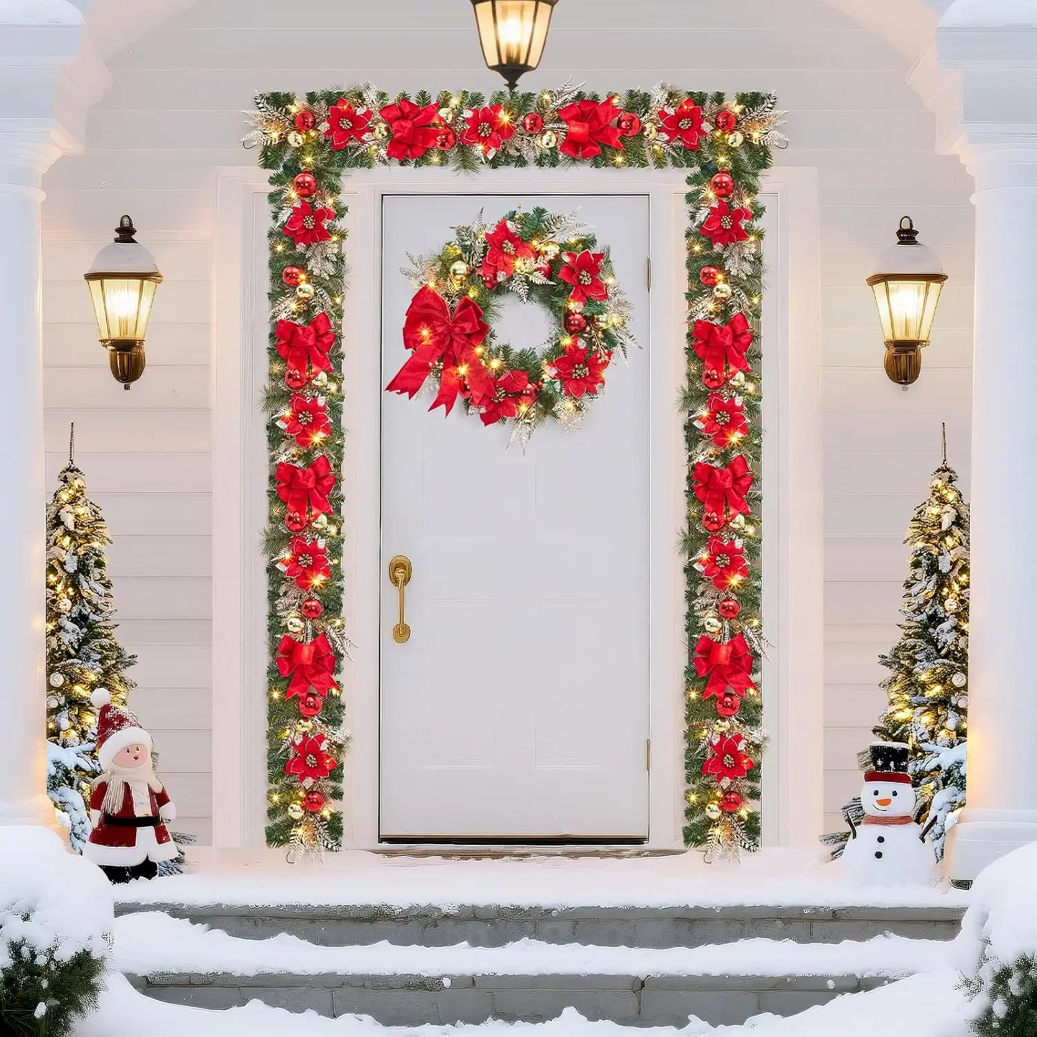 Garvee 6ft Pre-Lit Christmas Garland  Christmas Tree Wreaths Home Party Decoration Outdoor Yard Pine Rattan Hanging Ornaments Fireplace Stair Decor 20 LED Lights 8 Modes Red Gold - view 5