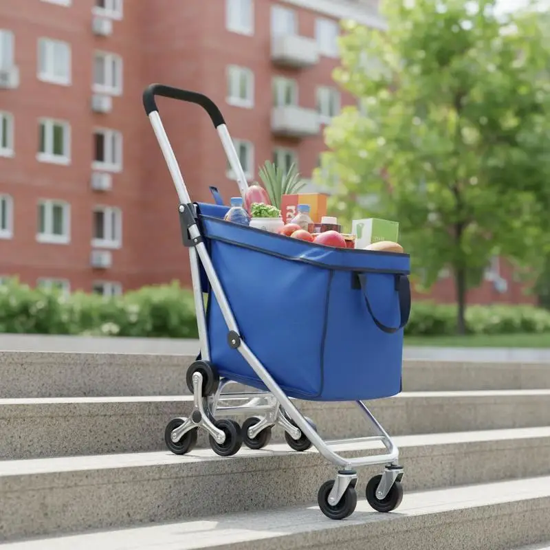 Carrito de Escaleras Plegable de 36L, Carro de Compras, Carrito de Lavandería con 6 Ruedas y Bolsa de Tela Oxford, Carro Plegable para Compras, Lavandería y Subir Escaleras