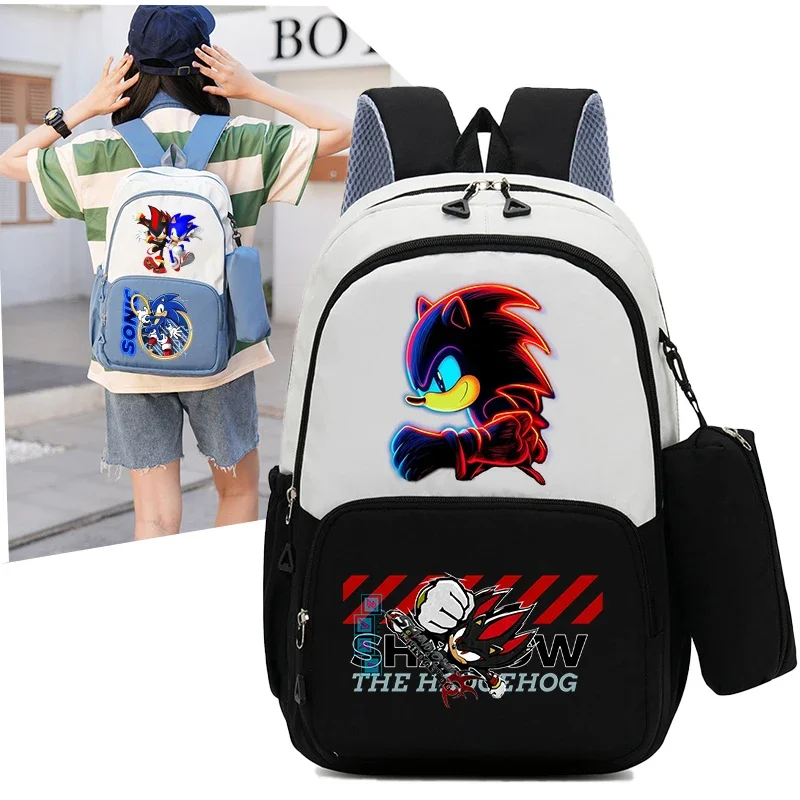 Anime Soniced Backpack Pencil Case 2pcs Student Teenager Book Bags Men Rucksack Travel Backpack Mochila Escolar birthday Gift