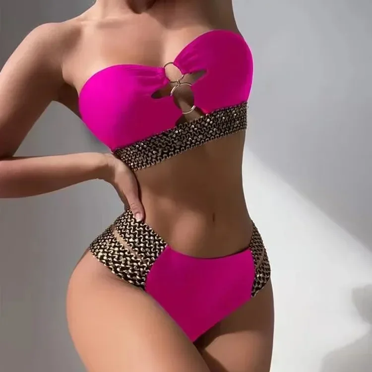 Biquíni preto feminino 2023 sexy maiô feminino cintura alta 2 peça de banho sólido natação bandeau maiô beachwear biquini