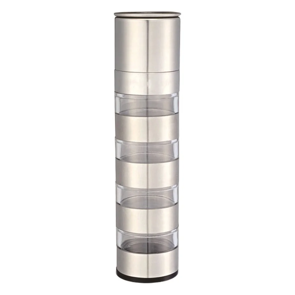 1 Piece Stainless Steel Spice Grinder Kit With 4 Adjustable Containers Portable Seasoning Bottle For Camping BBQ Cooking