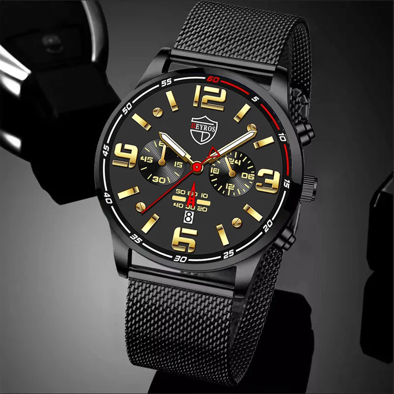 

Mens Fashion Watches Stainless Steel Mesh Belt Quartz Wrist Watch Luminous Clock Men Business Casual Leather Watch reloj hombre