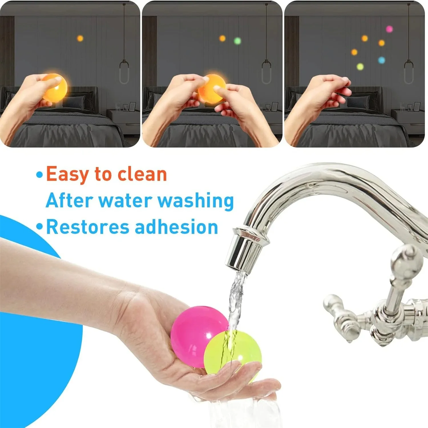 1/5/6Pcs Glow in The Dark Sticky Balls Squishy Stress Relief Toys Fun Fidget Toys Sensory Decompression Toys for Kids & Adults