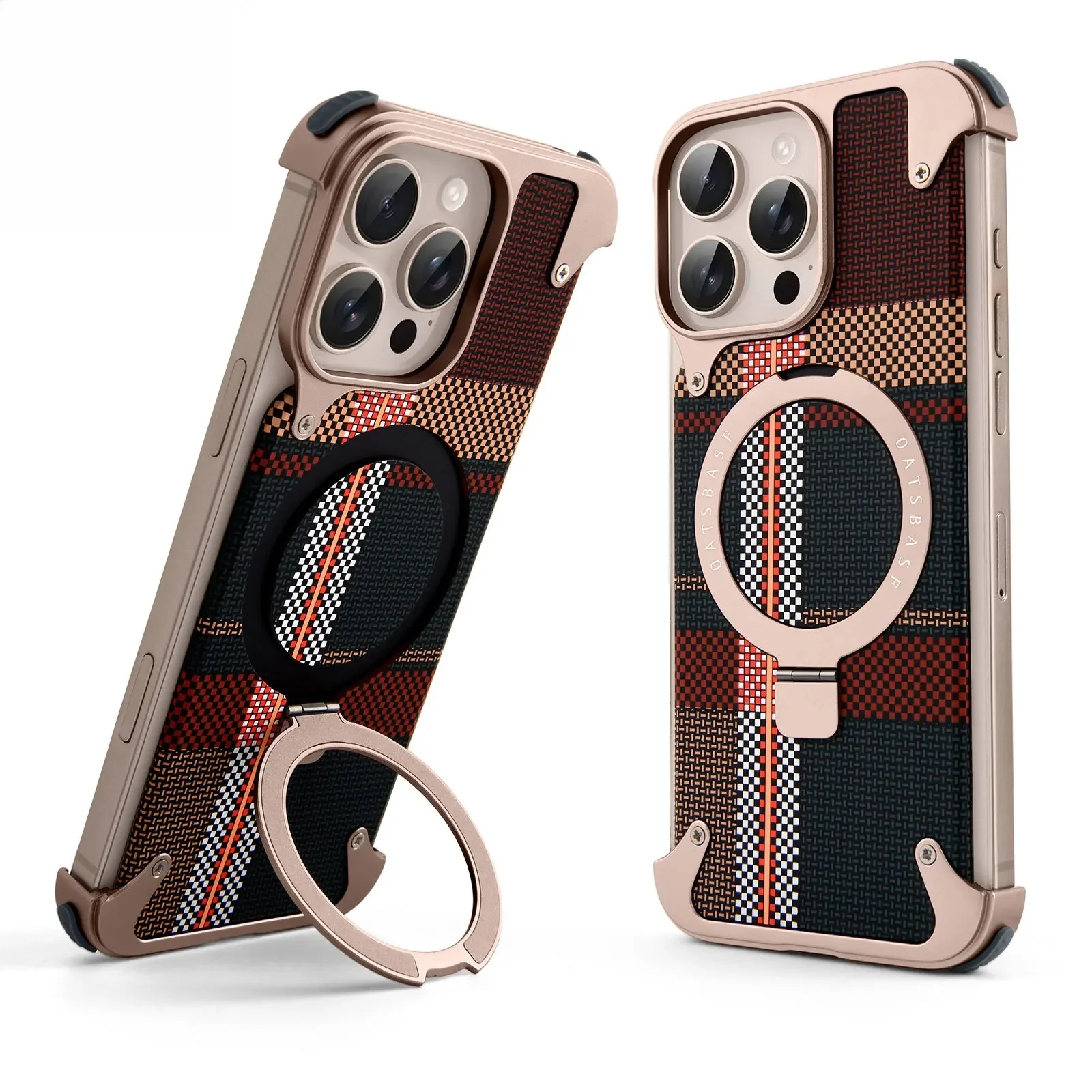 

for iPhone 17 Pro Max Phone Case With Magsafe Stand Magnetic Carbon Fiber Textured Cover Frameless Shockproof Bumper