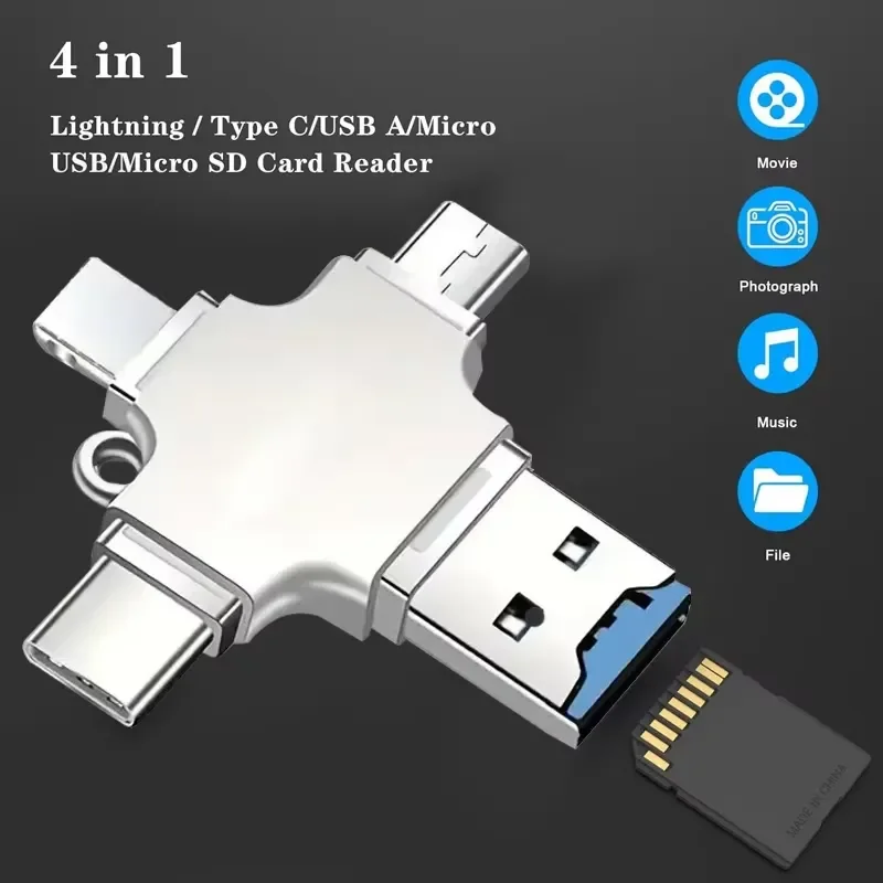 1/2/4 PCS 4-in-1 , USB Multi-Function Adapter for Memory Cards, High-Speed Data Transfer