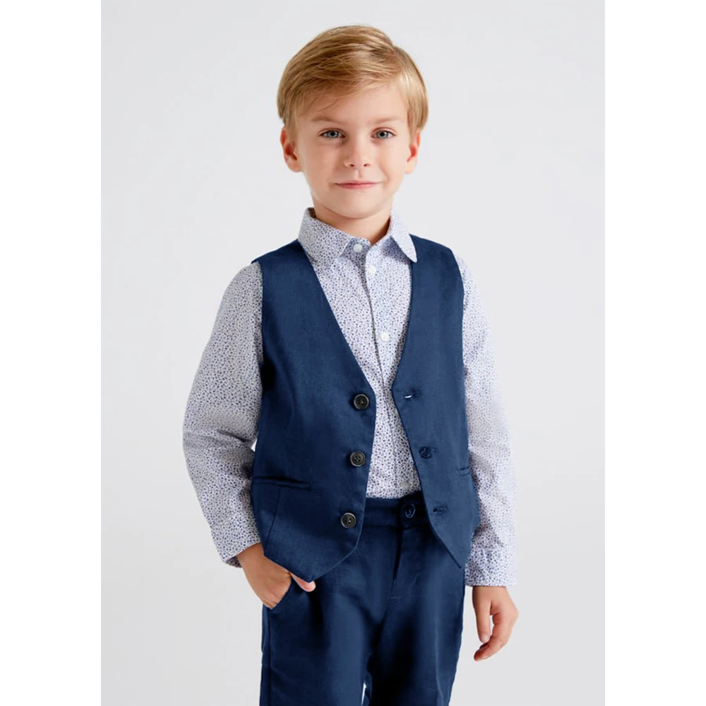 Children Summer Set Blue Casual Suit for Boys 2 Pcs Suits Single Breasted Vest Pants Kids Costume Birthday Gifts New Style