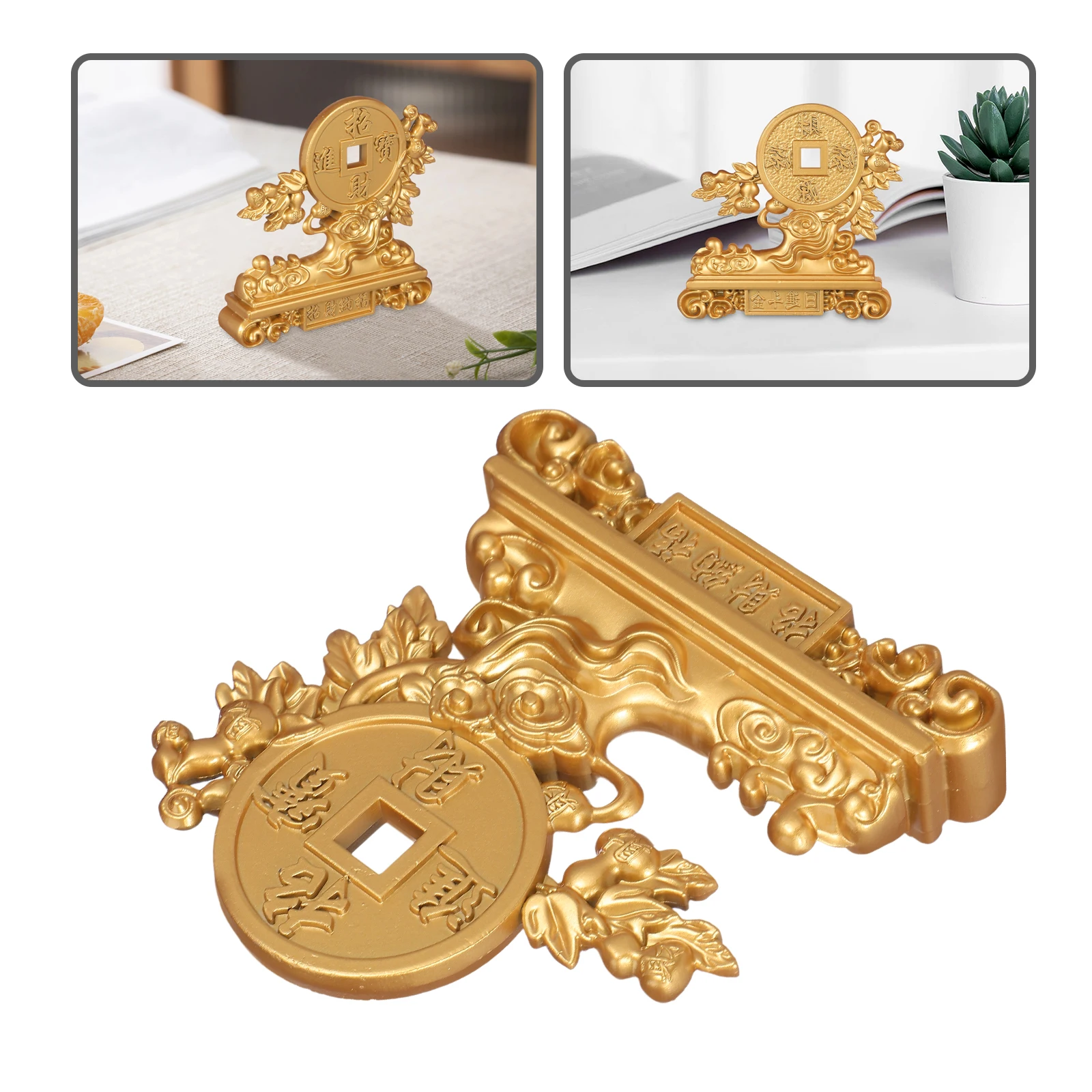 

Golden Feng Shui Money Tree Citrine Crystal Wealth Prosperity Bonsai Lucky Coin Decoration Home Office Store Copper
