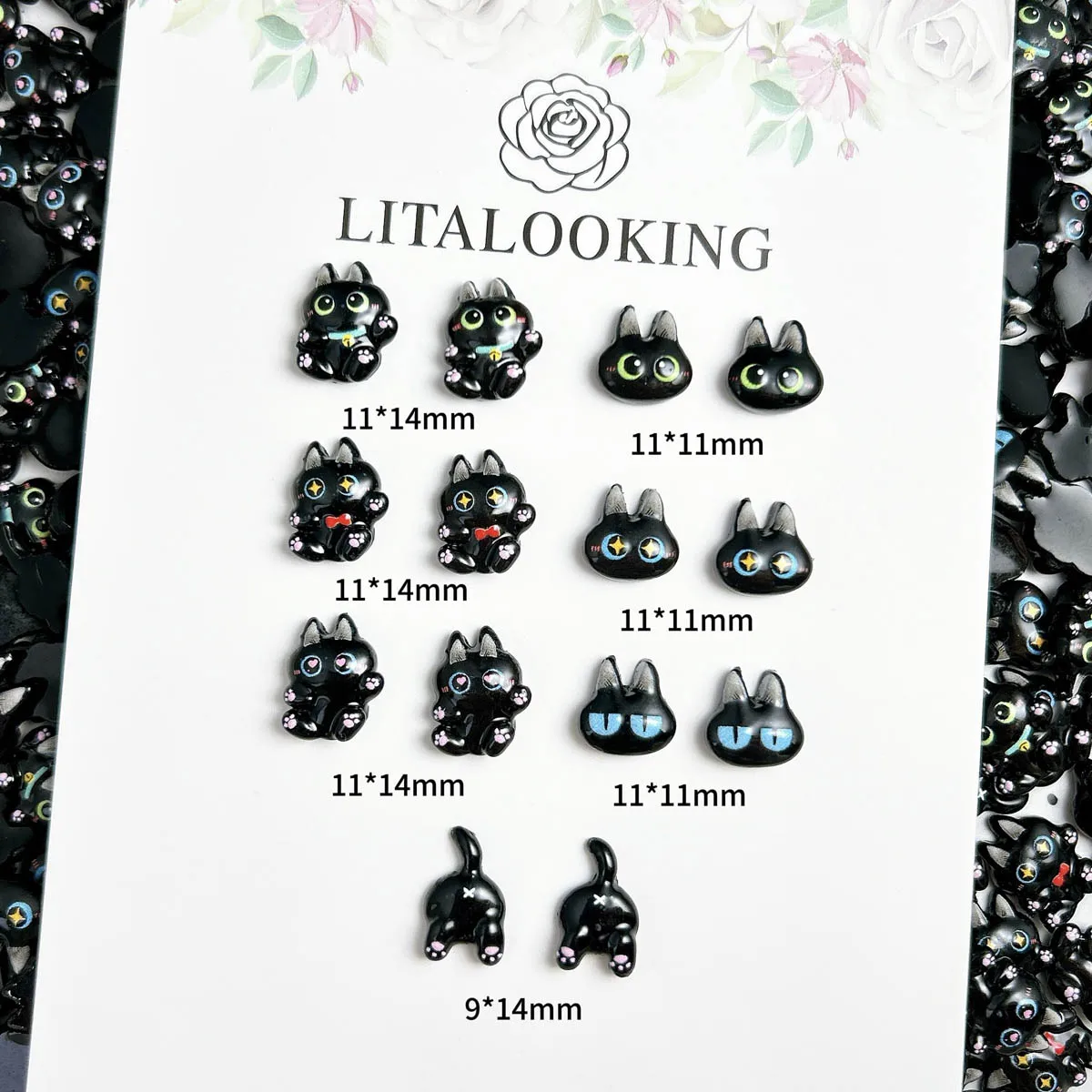 30PCS Cartoon Kawaii Black Cat Resin Nail Art Decorations Creative Luminous Funny Expressions Cat Nail Charms DIY Hairpin Nails