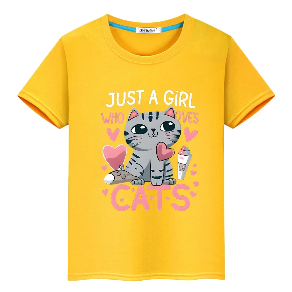 

Cartoon Cat t shirt for kids boy 10year Tops 100%Cotton love print Cat anime Short pride tshirt y2k one piece kids clothes girl