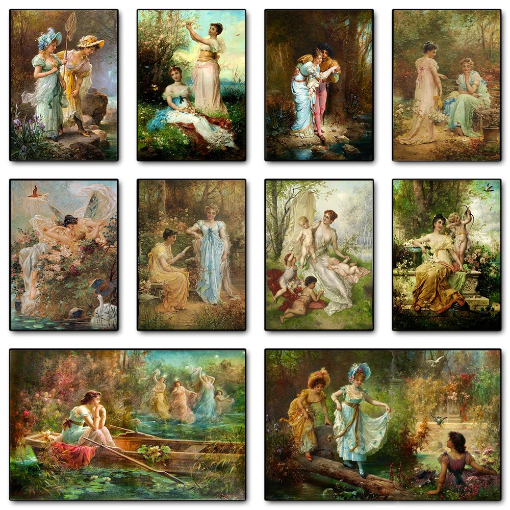 Renaissance Aesthetic Hans Zatzka Painting Reproduction Prints Poster Noble Lady In The Garden Canvas Painting Wall Art Cuadr