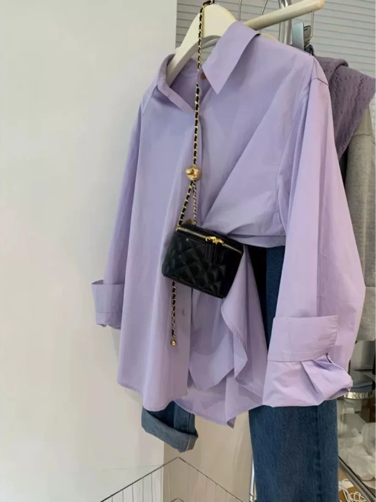 

Purple Pure Cotton irt Women's Spring Autumn Casual Sle Loose Fit Sun Protection Outerwear Top High Quali European Faion