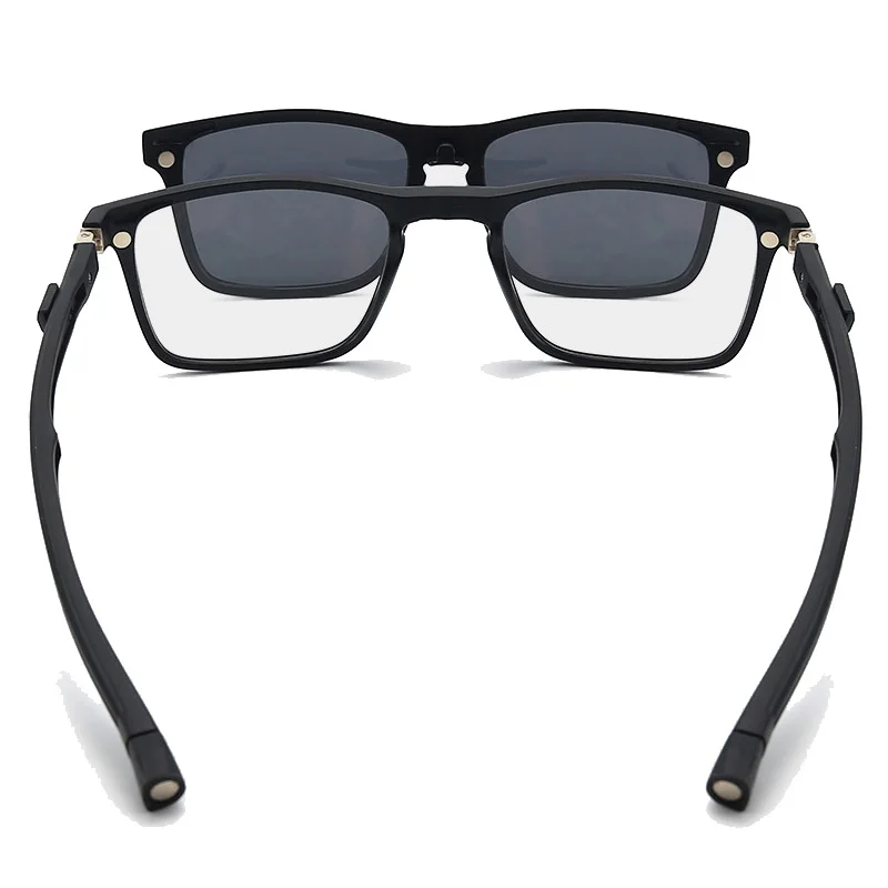 5+1 Clips Polarized Night Vision Magnetic Reading Glasses Square Frame Driver Sunglasses with Neck Strap for Outdoor Use