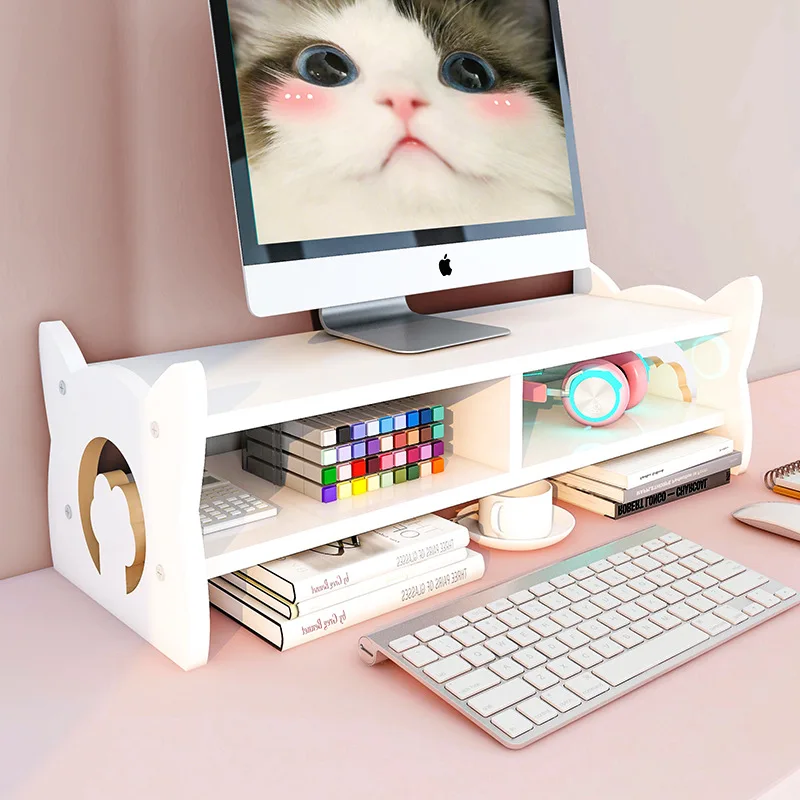 

Office Desktop Computer Monitor Screen Heightened Wooden Bracket Stand Laptop Cute Raised Shelf Organizer Office Supplies