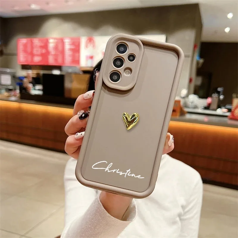Personalized Customized Name Silicone 3D Gold Heart Case For Samsung Galaxy A52S A51 A32 A31 A22 A21S A14 A13 4G 5G Soft Cover