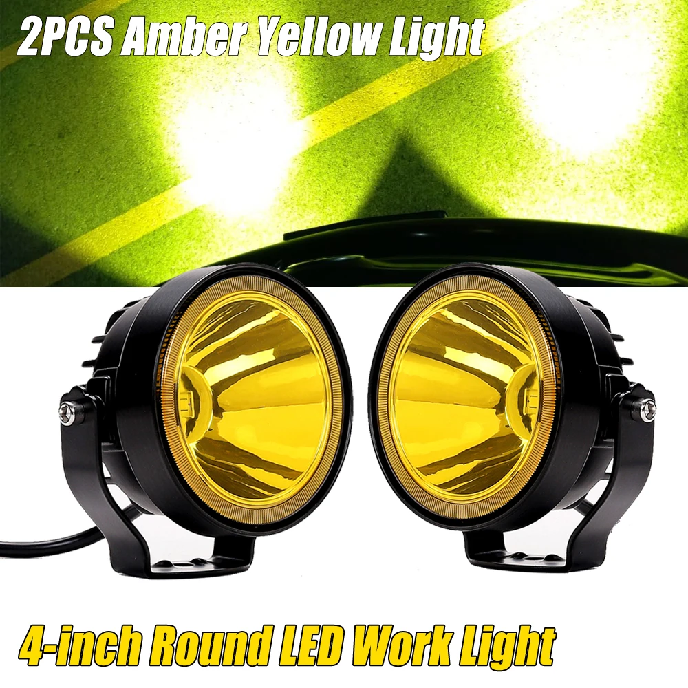 Amber 2PCS 4-Inch LED Work Light 12V 24V 4x4 Off-Road Super Bright Spotlights Motorcycle Round Fog Light